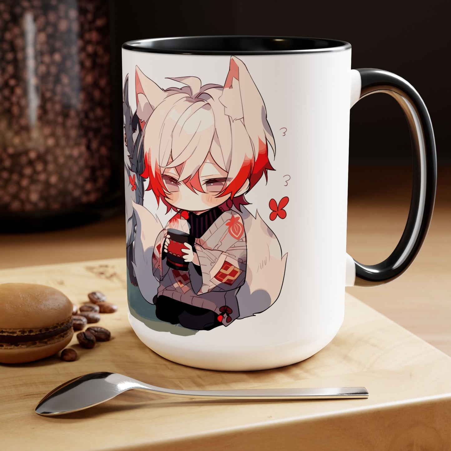 Spring Fling (Kitsune Trio) Two-Tone Coffee Mugs, 15oz