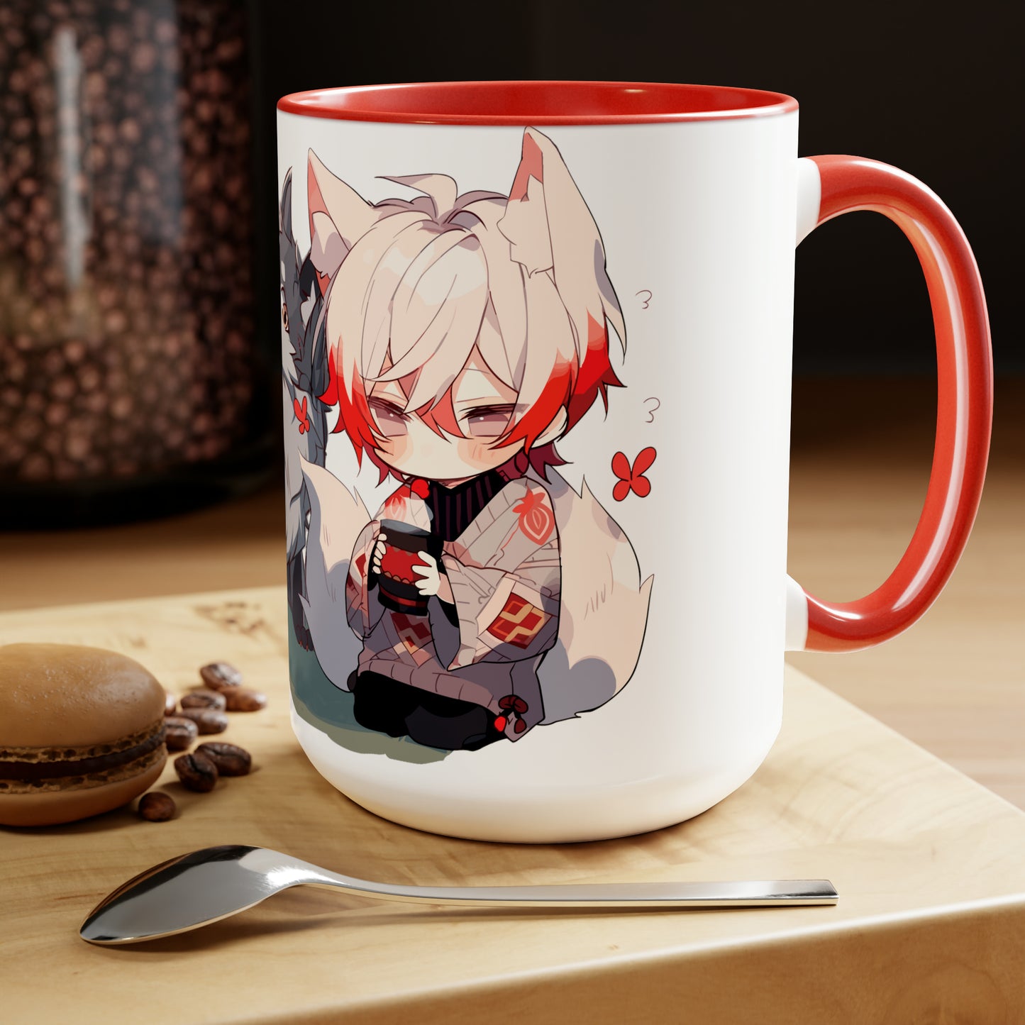 Spring Fling (Kitsune Trio) Two-Tone Coffee Mugs, 15oz