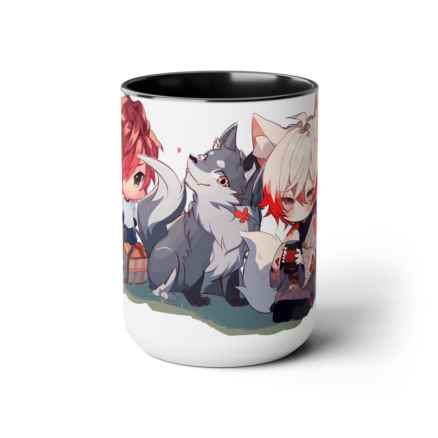 Spring Fling (Kitsune Trio) Two-Tone Coffee Mugs, 15oz