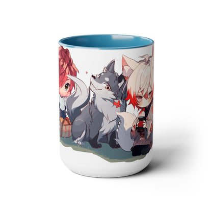 Spring Fling (Kitsune Trio) Two-Tone Coffee Mugs, 15oz