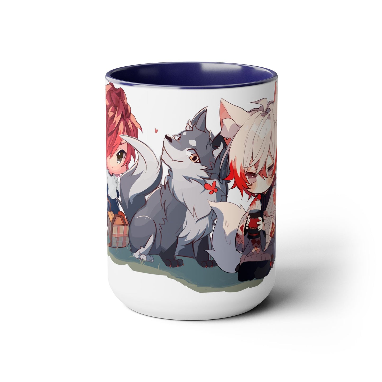 Spring Fling (Kitsune Trio) Two-Tone Coffee Mugs, 15oz