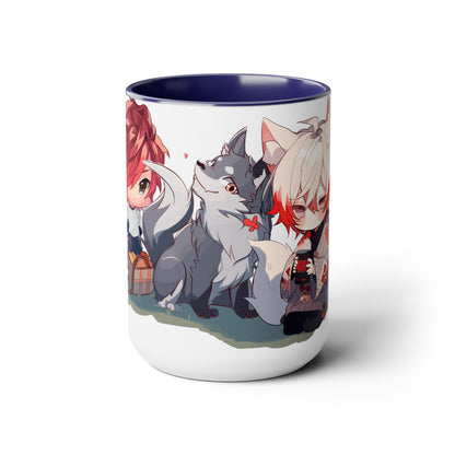 Spring Fling (Kitsune Trio) Two-Tone Coffee Mugs, 15oz