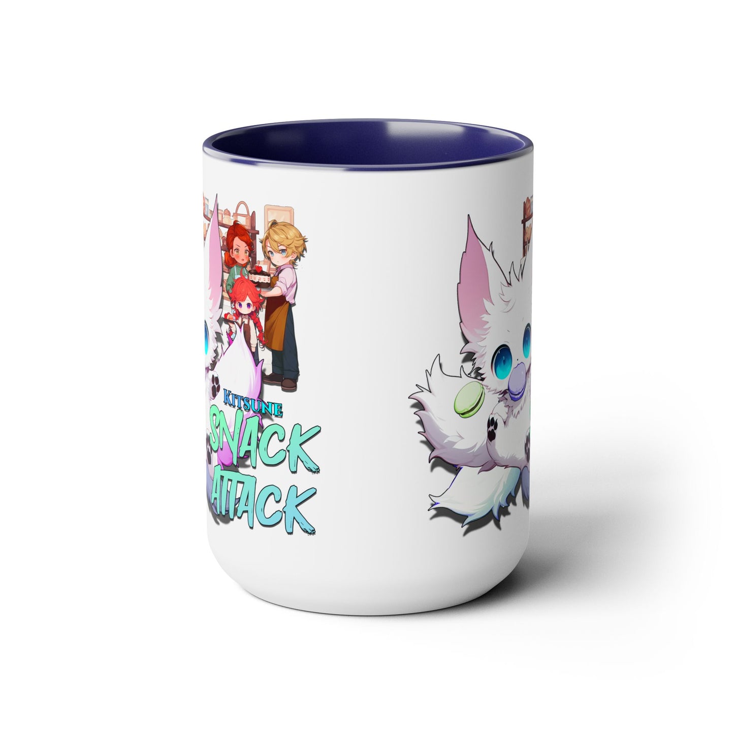 Kitsune Snack Attack Two-Tone Coffee Mugs, 15oz