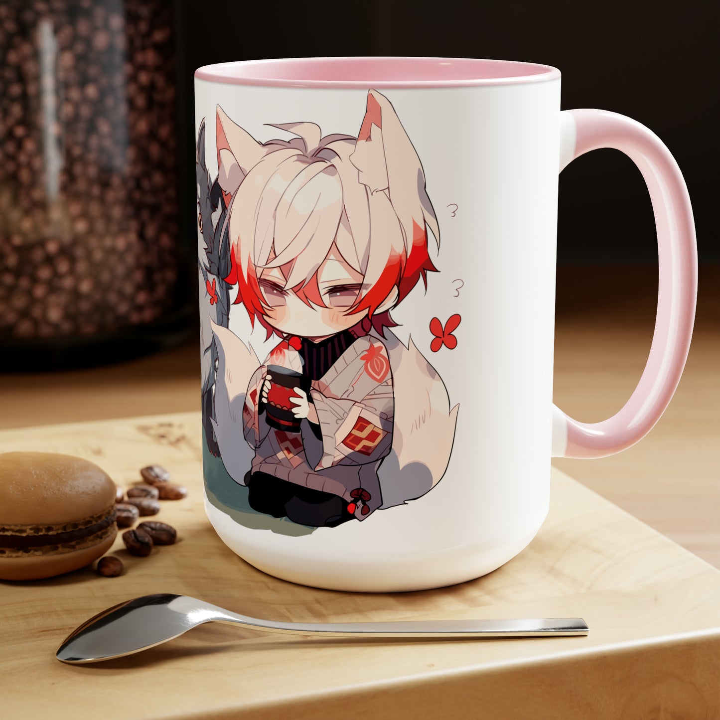 Spring Fling (Kitsune Trio) Two-Tone Coffee Mugs, 15oz