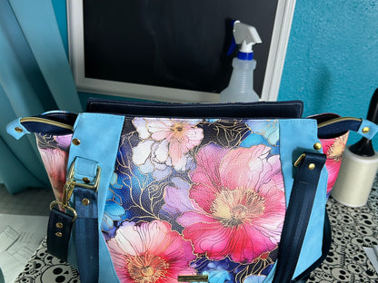 Aqua Flowers Large Handbag