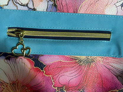 Aqua Flowers Large Handbag