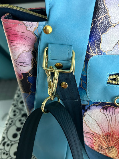 Aqua Flowers Large Handbag