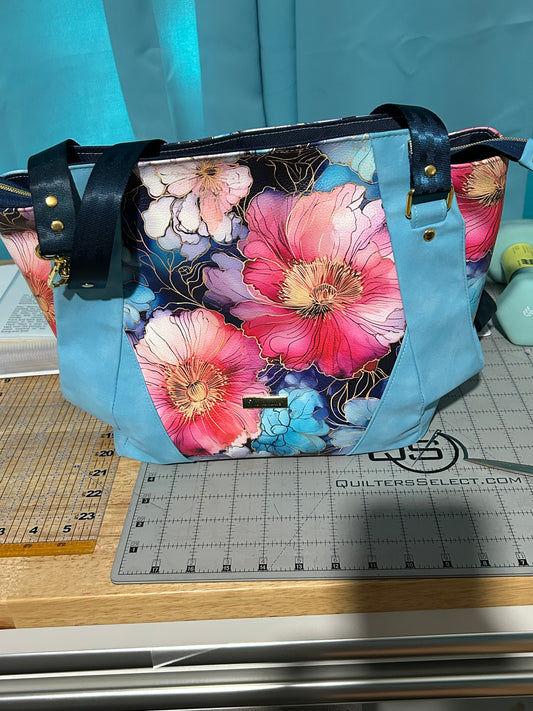 Aqua Flowers Large Handbag