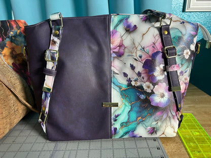 Purple Flower Faux Leather Handbag