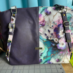 Purple Flower Faux Leather Handbag